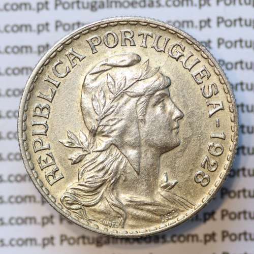 Portugal, coin of 1 Escudo 1928 Alpaca of the Portuguese Republic, (UNC), World Coins Portugal KM 578