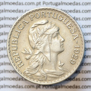 1 Escudo 1929 Alpaca, 1$00 1929 alpaca Republica Portuguesa, (MBC+/BELA-), World Coins Portugal  KM 578