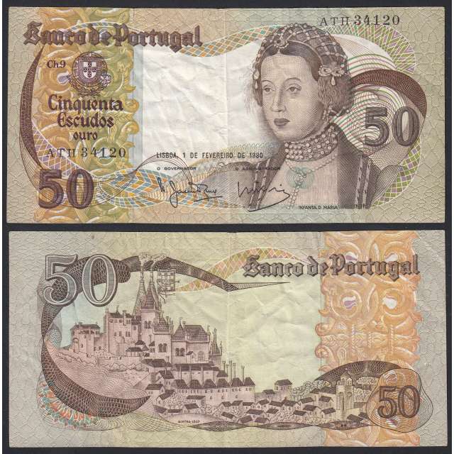 Nota de 50 Escudos 1980 Infanta D.Maria, 50$00 01/02/1980 Chapa: 9 - Banco de Portugal (Circulada)