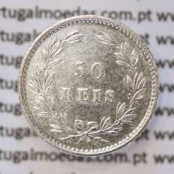Moeda 50 Réis Prata 1880 ou Meio Tostão Prata 1880 (MBC+ / BELA) - Rei D. LUIS I - World Coins Portugal KM 506