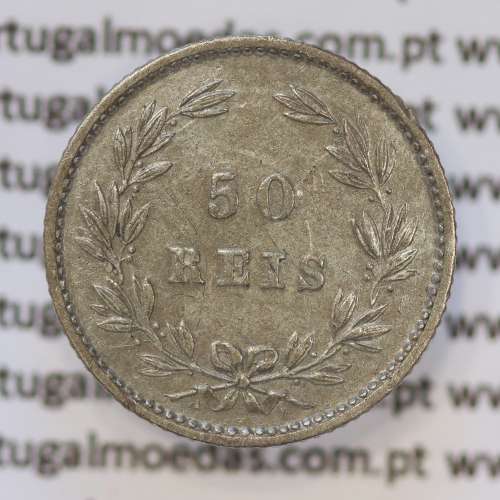 Moeda 50 Réis Prata 1880 ou Meio Tostão Prata 1880 (MBC+ / BELA) - Rei D. LUIS I - World Coins Portugal KM 506