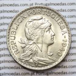 Portugal, coin of 1 Escudo 1940 Alpaca of the Portuguese Republic, (UNC), World Coins Portugal KM 578