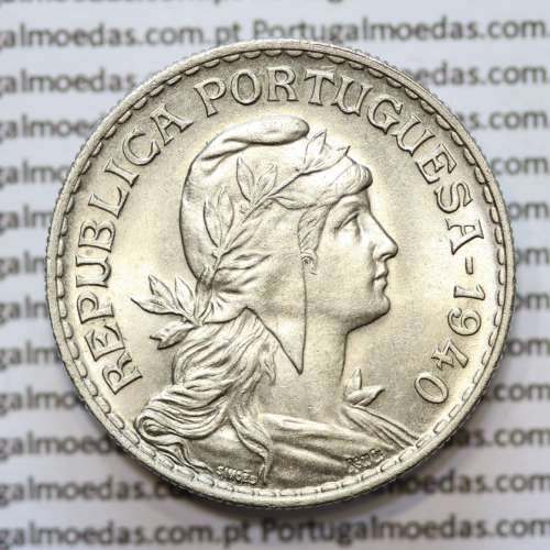 Portugal, coin of 1 Escudo 1940 Alpaca of the Portuguese Republic, (UNC), World Coins Portugal KM 578