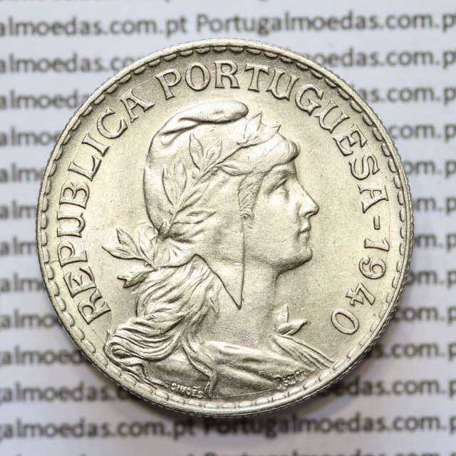 Portugal, coin of 1 Escudo 1940 Alpaca of the Portuguese Republic, (AU/UNC), World Coins Portugal KM 578