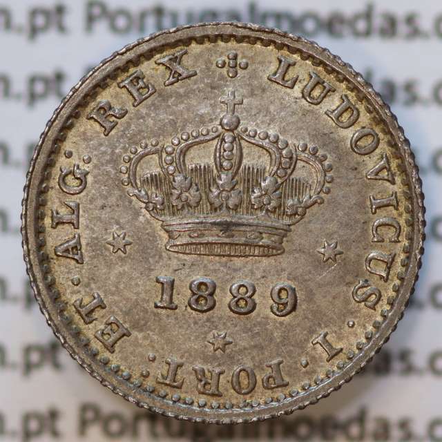 Moeda 50 Réis Prata 1889 ou Meio Tostão Prata 1889 (BELA) - Rei D. LUIS I - World Coins Portugal KM 506