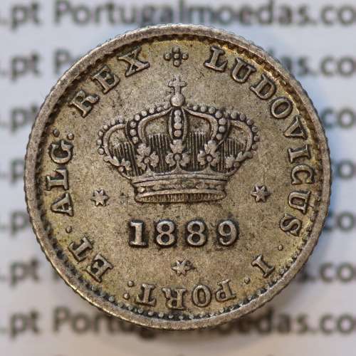 Moeda 50 Réis Prata 1889 ou Meio Tostão Prata 1889 (BELA) - Rei D. LUIS I - World Coins Portugal KM 506