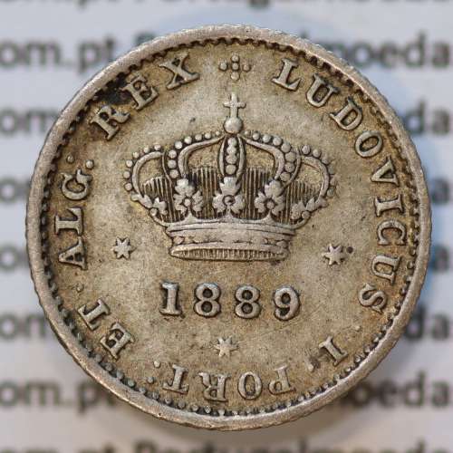 Moeda 50 Réis Prata 1889 ou Meio Tostão Prata 1889 (MBC+) - Rei D. LUIS I - World Coins Portugal KM 506