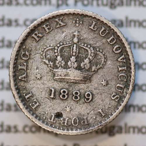 Moeda 50 Réis Prata 1889 ou Meio Tostão Prata 1889 (MBC) - Rei D. LUIS I - World Coins Portugal KM 506