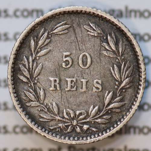 Moeda 50 Réis Prata 1889 ou Meio Tostão Prata 1889 (MBC) - Rei D. LUIS I - World Coins Portugal KM 506