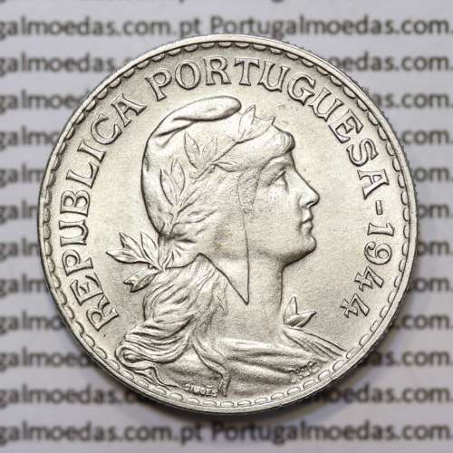 Portugal, coin of 1 Escudo 1944 Alpaca of the Portuguese Republic, (AU), World Coins Portugal KM 578