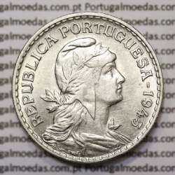 1 Escudo 1945 Alpaca, 1$00 1945 alpaca Republica Portuguesa, (Bela), World Coins Portugal  KM 578