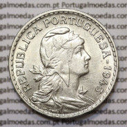 1 Escudo 1945 Alpaca, 1$00 1945 alpaca Republica Portuguesa, (Bela), World Coins Portugal  KM 578