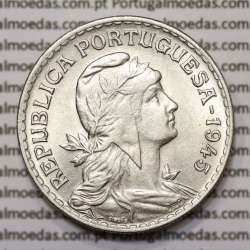Portugal, coin of 1 Escudo 1945 Alpaca of the Portuguese Republic, (UNC), World Coins Portugal KM 578