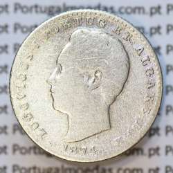 Moeda 100 Réis Prata 1874 ou Tostão Prata 1874 (BC) - Rei D. LUIS I - World Coins Portugal KM 510
