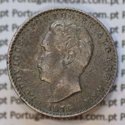 Moeda 100 Réis Prata 1876 ou Tostão Prata 1876 (MBC-) - Rei D. LUIS I - World Coins Portugal KM 510