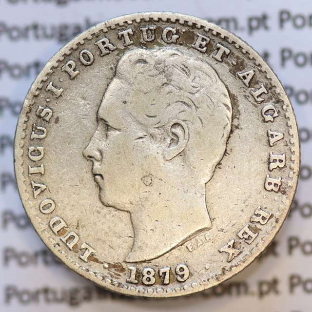 Moeda 100 Réis Prata 1879 ou Tostão Prata 1879 (BC+) - Rei D. LUIS I - World Coins Portugal KM 510