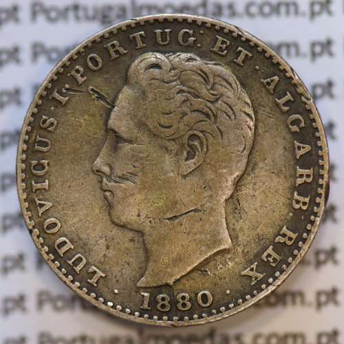 Moeda 100 Réis Prata 1880 ou Tostão Prata 1880 (MBC) - Rei D. LUIS I - World Coins Portugal KM 510