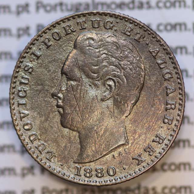 Moeda 100 Réis Prata 1880 ou Tostão Prata 1880 (MBC) - Rei D. LUIS I - World Coins Portugal KM 510