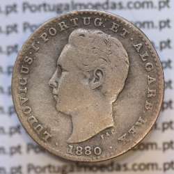 Moeda 100 Réis Prata 1880 ou Tostão Prata 1880 (BC+) - Rei D. LUIS I - World Coins Portugal KM 510