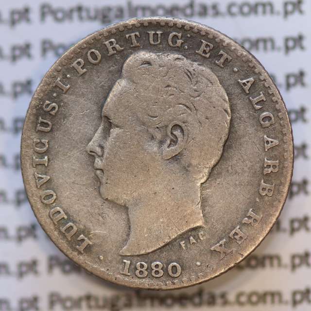 Moeda 100 Réis Prata 1880 ou Tostão Prata 1880 (BC+) - Rei D. LUIS I - World Coins Portugal KM 510
