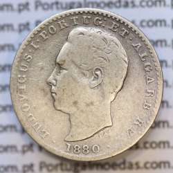 Moeda 100 Réis Prata 1880 ou Tostão Prata 1880 (BC+) - Rei D. LUIS I - World Coins Portugal KM 510