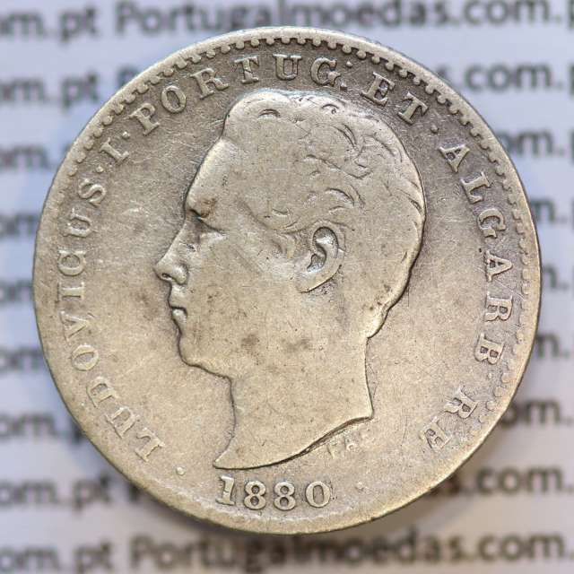Moeda 100 Réis Prata 1880 ou Tostão Prata 1880 (BC+) - Rei D. LUIS I - World Coins Portugal KM 510