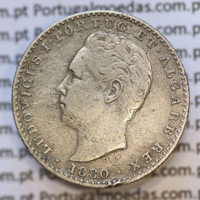 Moeda 100 Réis Prata 1880 ou Tostão Prata 1880 (BC+) - Rei D. LUIS I - World Coins Portugal KM 510