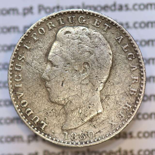 Moeda 100 Réis Prata 1880 ou Tostão Prata 1880 (BC) - Rei D. LUIS I - World Coins Portugal KM 510