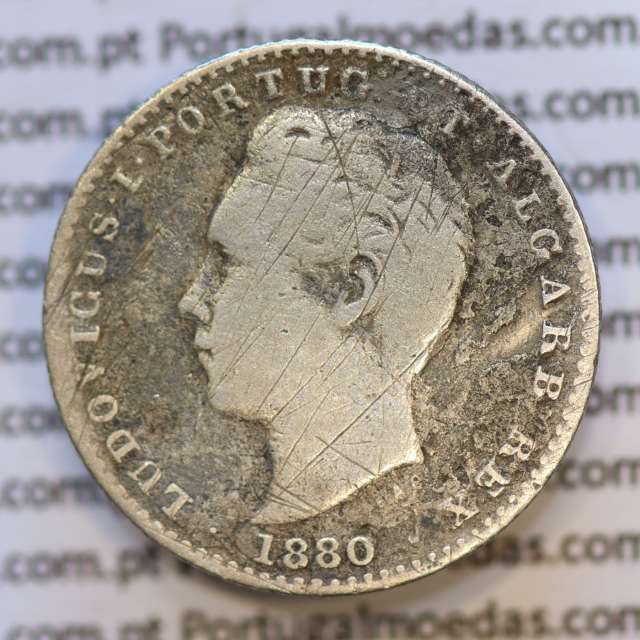 Moeda 100 Réis Prata 1880 ou Tostão Prata 1880 (BC) - Rei D. LUIS I - World Coins Portugal KM 510