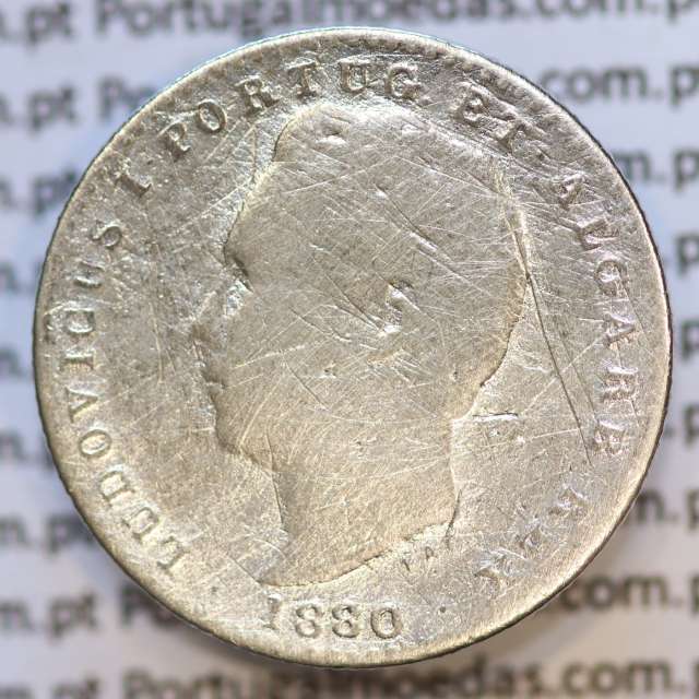 Moeda 100 Réis Prata 1880 ou Tostão Prata 1880 (BC) - Rei D. LUIS I - World Coins Portugal KM 510