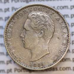 Moeda 100 Réis Prata 1886 ou Tostão Prata 1886 (MBC+) - Rei D. LUIS I - World Coins Portugal KM 510