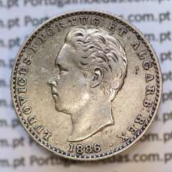 Moeda 100 Réis Prata 1886 ou Tostão Prata 1886 (MBC+) - Rei D. LUIS I - World Coins Portugal KM 510