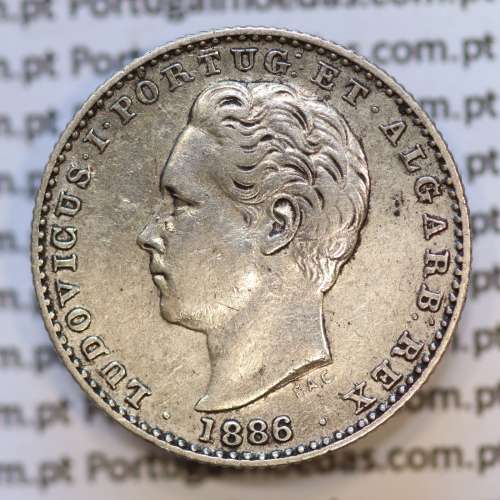 Moeda 100 Réis Prata 1886 ou Tostão Prata 1886 (MBC+) - Rei D. LUIS I - World Coins Portugal KM 510