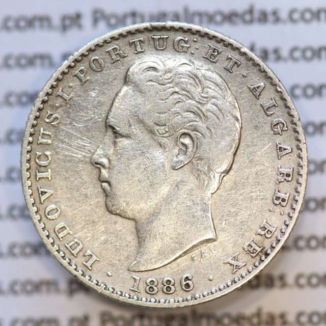 Moeda 100 Réis Prata 1886 ou Tostão Prata 1886 (MBC) - Rei D. LUIS I - World Coins Portugal KM 510