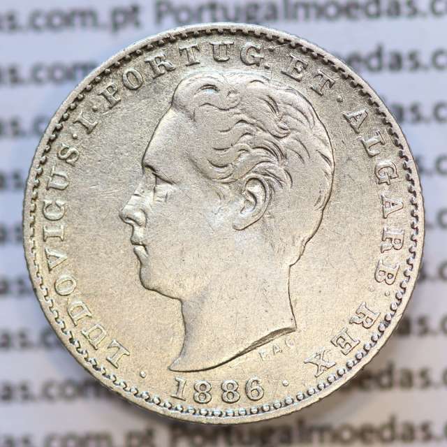 Moeda 100 Réis Prata 1886 ou Tostão Prata 1886 (MBC) - Rei D. LUIS I - World Coins Portugal KM 510
