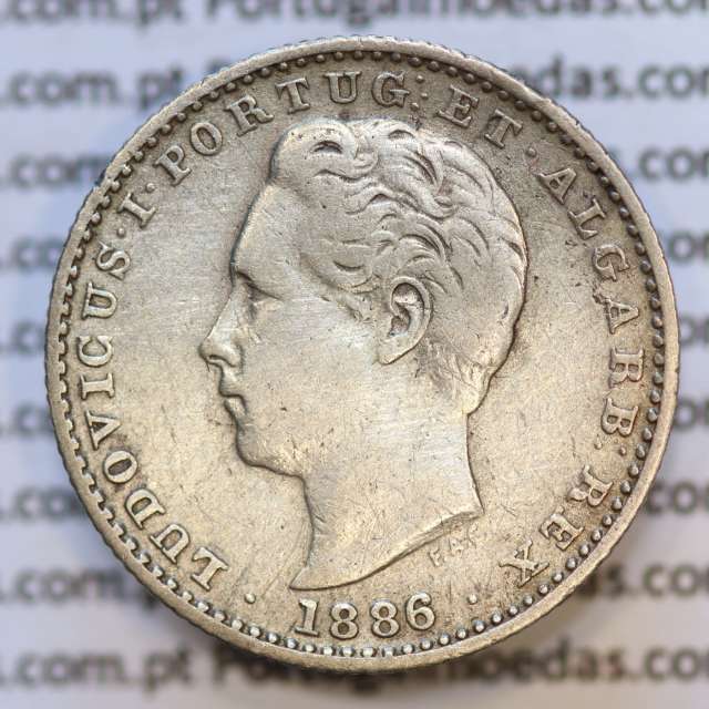 Moeda 100 Réis Prata 1886 ou Tostão Prata 1886 (MBC) - Rei D. LUIS I - World Coins Portugal KM 510