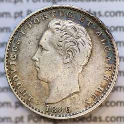 Moeda 100 Réis Prata 1886 ou Tostão Prata 1886 (MBC) - Rei D. LUIS I - World Coins Portugal KM 510