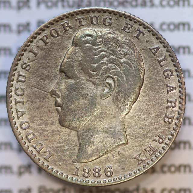 Moeda 100 Réis Prata 1886 ou Tostão Prata 1886 (MBC) - Rei D. LUIS I - World Coins Portugal KM 510