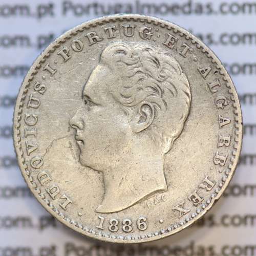 Moeda 100 Réis Prata 1886 ou Tostão Prata 1886 (MBC) - Rei D. LUIS I - World Coins Portugal KM 510