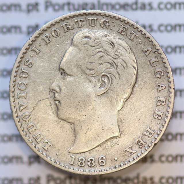 Moeda 100 Réis Prata 1886 ou Tostão Prata 1886 (MBC) - Rei D. LUIS I - World Coins Portugal KM 510