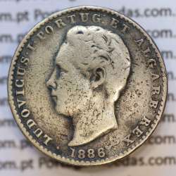Moeda 100 Réis Prata 1886 ou Tostão Prata 1886 (BC) - Rei D. LUIS I - World Coins Portugal KM 510