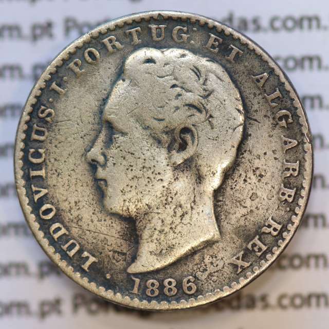 Moeda 100 Réis Prata 1886 ou Tostão Prata 1886 (BC) - Rei D. LUIS I - World Coins Portugal KM 510