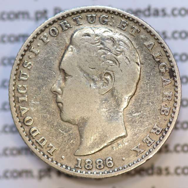Moeda 100 Réis Prata 1886 ou Tostão Prata 1886 (BC) - Rei D. LUIS I - World Coins Portugal KM 510