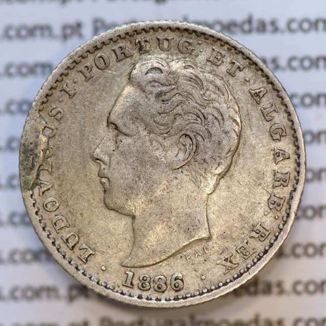 Moeda 100 Réis Prata 1886 ou Tostão Prata 1886 (BC) - Rei D. LUIS I - World Coins Portugal KM 510