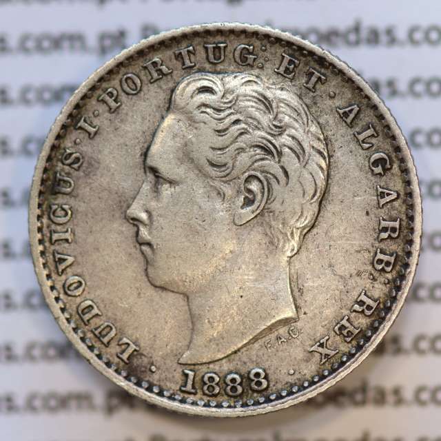 Moeda 100 Réis Prata 1888 ou Tostão Prata 1888 (MBC+/ BELA) - Rei D. LUIS I - World Coins Portugal KM 510