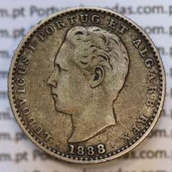 Moeda 100 Réis Prata 1888 ou Tostão Prata 1888 (MBC+) - Rei D. LUIS I - World Coins Portugal KM 510