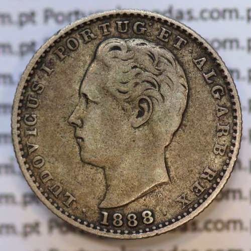 Moeda 100 Réis Prata 1888 ou Tostão Prata 1888 (MBC+) - Rei D. LUIS I - World Coins Portugal KM 510
