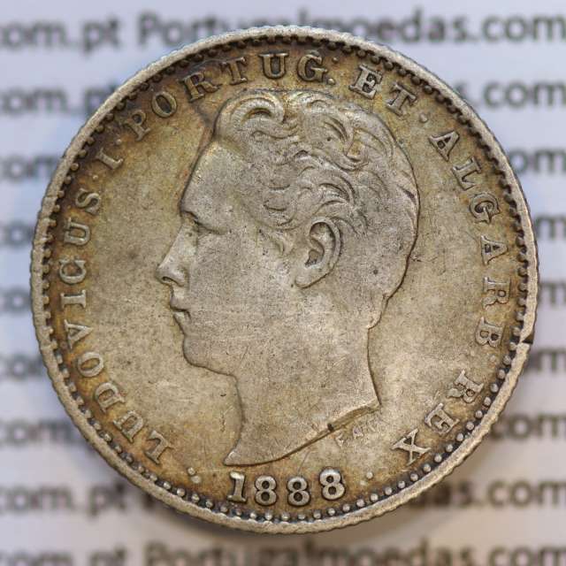 Moeda 100 Réis Prata 1888 ou Tostão Prata 1888 (MBC+) - Rei D. LUIS I - World Coins Portugal KM 510