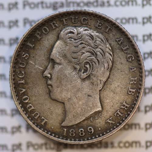 Moeda 100 Réis Prata 1889 ou Tostão Prata 1889 (MBC+/BELA) - Rei D. LUIS I - World Coins Portugal KM 510