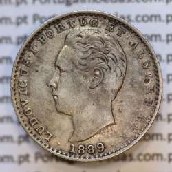 Moeda 100 Réis Prata 1889 ou Tostão Prata 1889 (MBC+) - Rei D. LUIS I - World Coins Portugal KM 510
